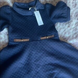 Janie and Jack Navy Quilted Dress with Brown Accents